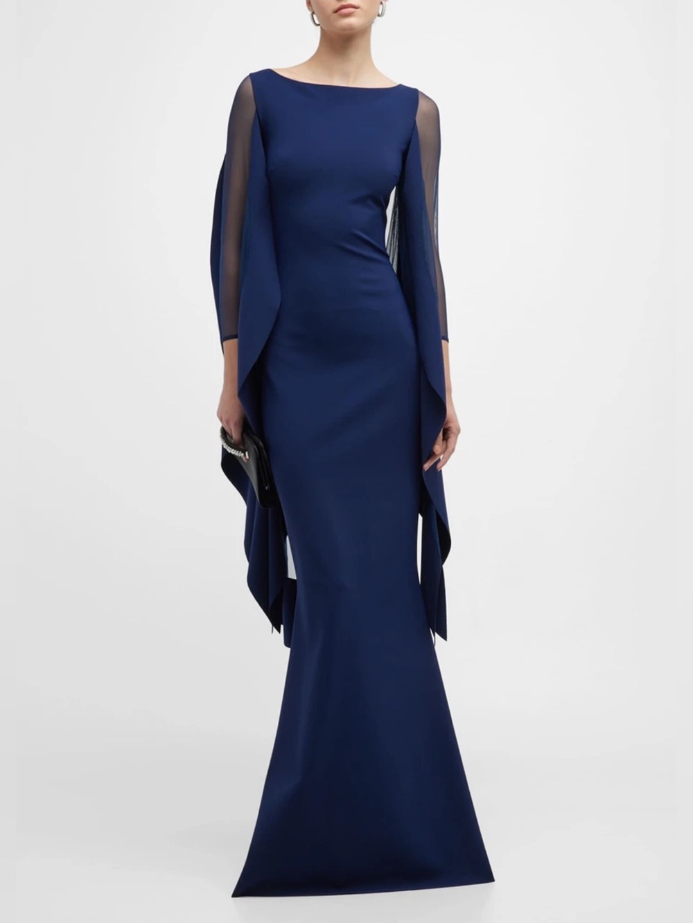 Chiara Boni La Petite Robe Kacey Illusion Long Gown in Blu Notte US 12